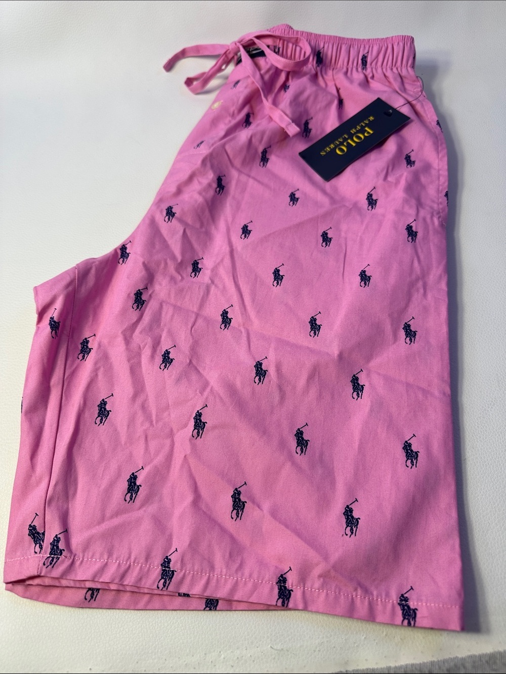 NEW Men's Polo Ralph Lauren Polo Pony Drawstring Pajama Short Sz Sm Pink/Navy - Picture 1 of 5